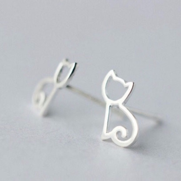 Sterling Silver Cat Earrings - Picture 2 of 3